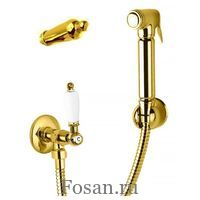 Гигиенический душ со шлангом 120см, запорным вентилем  и держателем, ручка золото Cezares FIRST KS 03/24 M